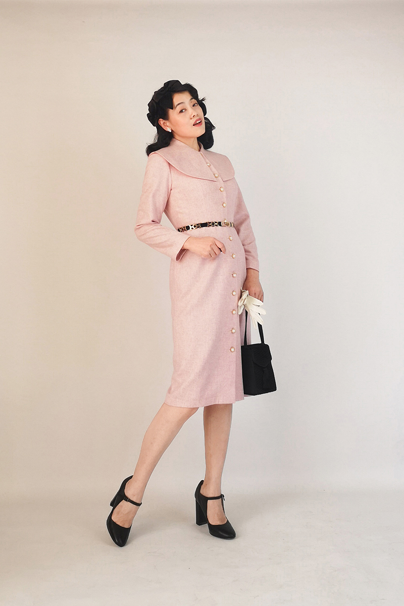 特价处理不退不换直身裙大翻领包臀连衣裙修身显瘦单排扣长袖气质 - 图1