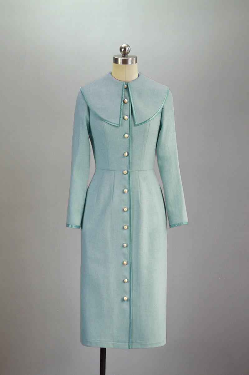 特价处理不退不换直身裙大翻领包臀连衣裙修身显瘦单排扣长袖气质 - 图0