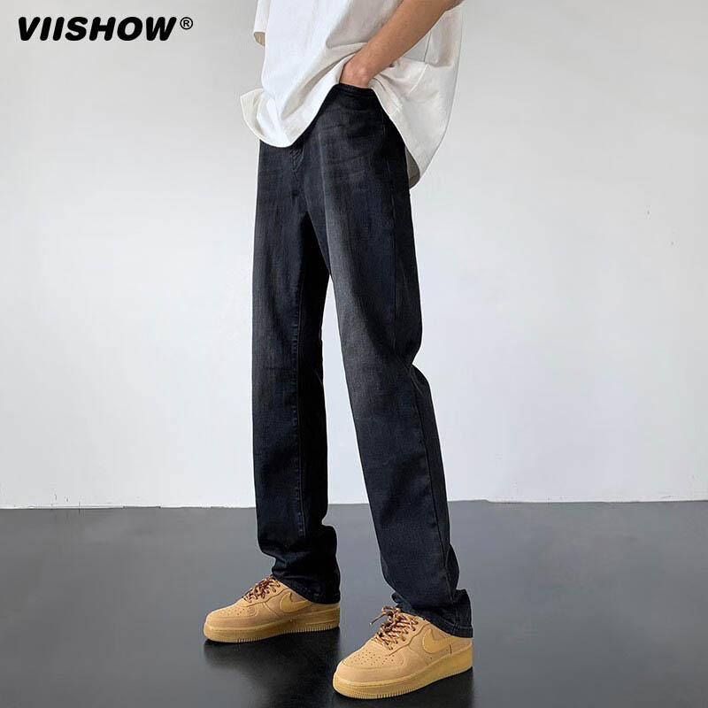 VIISHOW高街长裤2023美式牛仔裤窄版显高显瘦男渐变复古潮牌裤子 - 图1