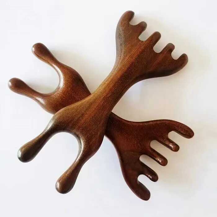 新款双头按摩梳经络五爪梳两用鼻刮鹿角青蛙梳耙子长柄头疗推拿 - 图3