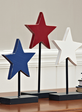 创意实木五角星摆件客厅桌面装饰