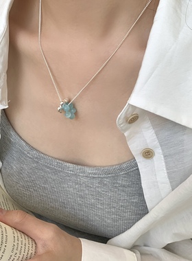 「蔚蓝海岸」蓝色猫眼石叠戴串珠花朵项链夏日甜美清新百搭锁骨链