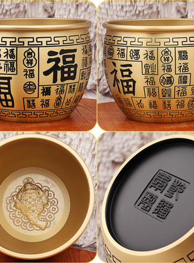 黄铜精雕聚宝百福缸聚财家居客厅纳福聚宝盆米缸地摊桌面摆件批发
