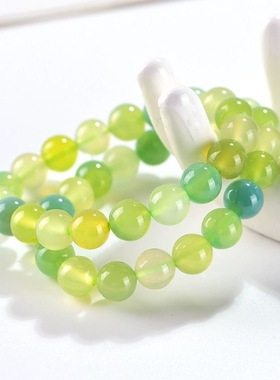 天然盐源玛瑙手链女绿色玛瑙青提色玛瑙苹果绿玛瑙情人节礼物开学