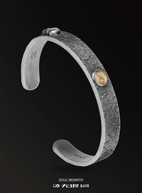 无垠925银18K金骷髅手镯礼物个性