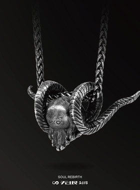 无垠925银复古骷髅吊坠镶嵌18k金