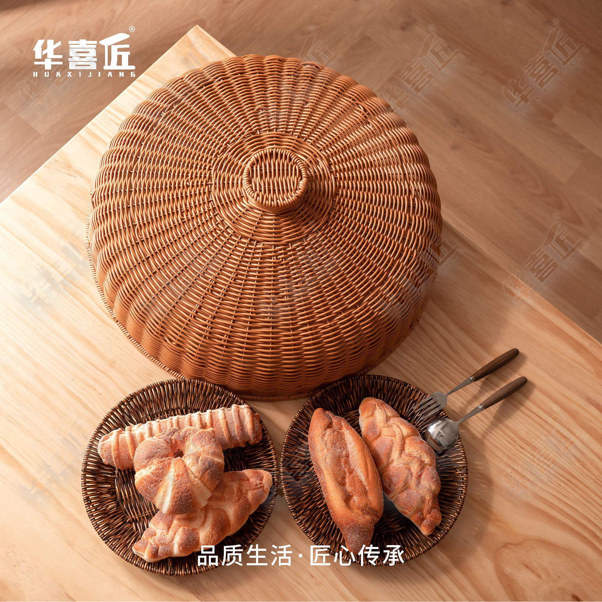 W049家用圆形中式餐桌菜罩菜盖仿藤复古手工茶色防蝇虫罩盖,淘宝优惠券,粉丝福利购,淘宝优惠卷