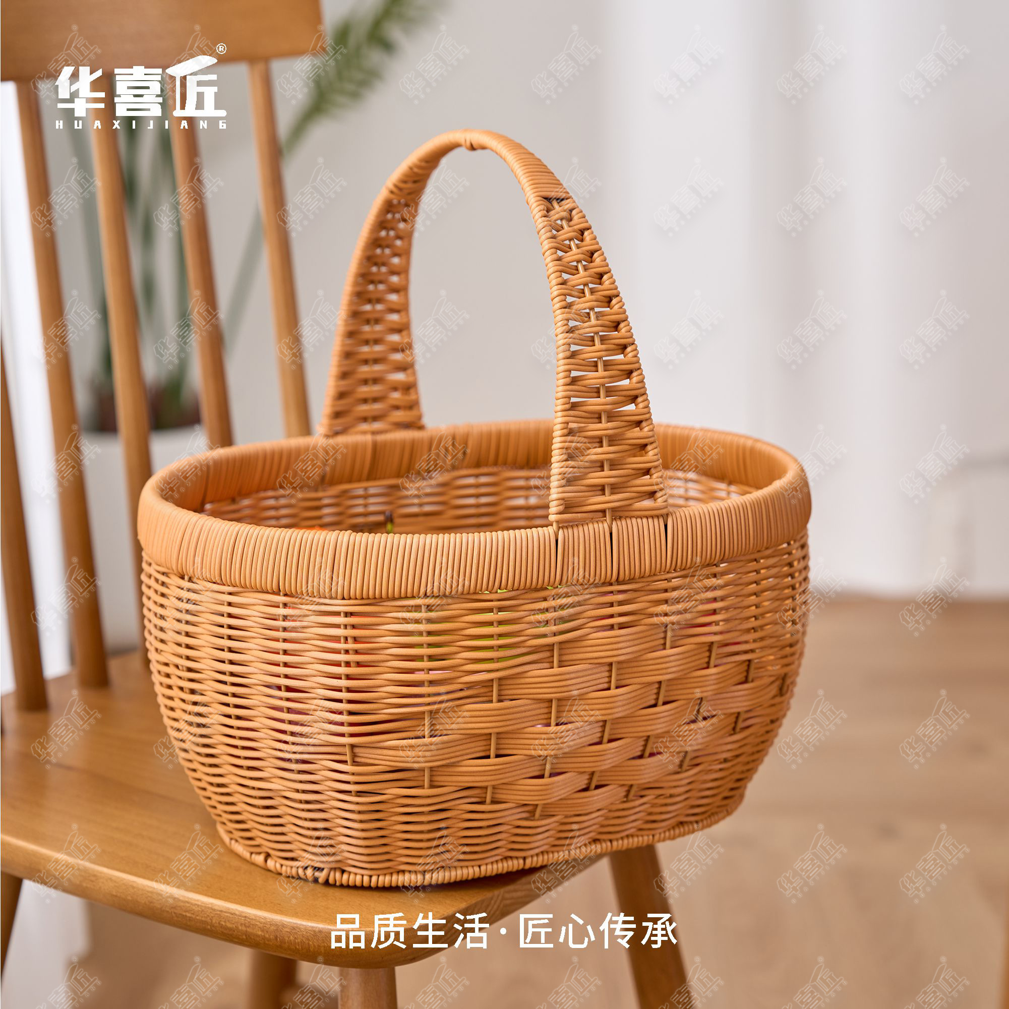 华喜匠LX886/W889椭圆大容量手提篮编织收纳户外野餐果蔬菜零食篮 - 图2