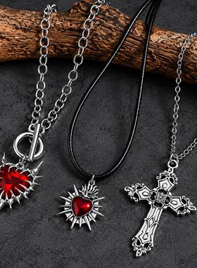 Beaded Cross Pendant Collarbone Necklace Dark Gothic Jewelry
