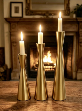 3Pcs/Set Chinese Style Metal Candle Holders Simple Golden We
