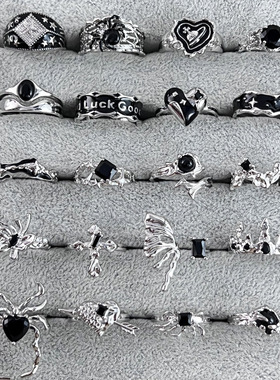 punk rock joint ring set black rings female 黑戒指女朋克摇滚