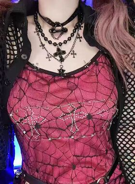 Beaded Cross Pendant Collarbone Necklace Dark Gothic Jewelry