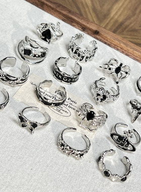 punk rock joint ring set black rings female 黑戒指女朋克摇滚