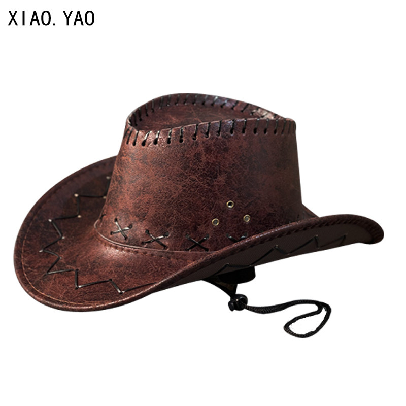 PU仿皮革藏族爵士帽子男女春夏遮阳登山旅游骑士帽大檐西部牛仔帽,淘宝优惠券,粉丝福利购,淘宝优惠卷