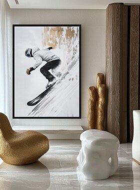 滑雪场SKIING冰上运动双板单板现代简约装饰画有框画高山滑雪美式