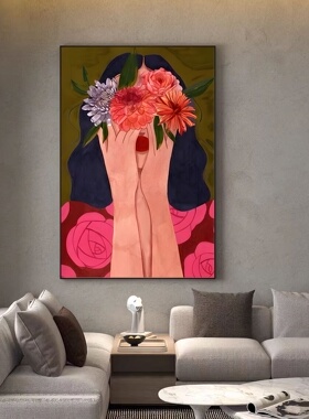 现代简约抽象美女鲜花客厅沙发背景墙装饰画入户玄关走廊过道挂画