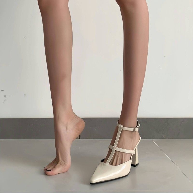 法式高跟鞋女尖头气质名媛2025年新款不累脚后空粗跟复古包头凉鞋,淘宝优惠券,粉丝福利购,淘宝优惠卷