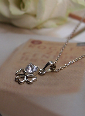 小确幸镶钻四叶草纯银项链送女友
