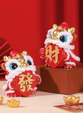 粉色舞狮小摆件寓意好物入户门玄关发财摆件办公室桌面喜庆装饰品