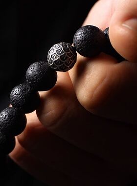 复古逆鳞火山石手串高级感小众设计饰品文玩手串个性简约手饰