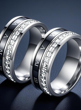 钛钢满天星罗马数字转动戒指女不掉色个性指环不锈钢饰品潮流