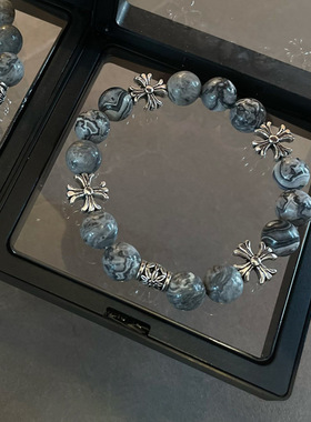 手链男天然石十字花手串百搭复古高级感嘻哈街头情侣配饰时尚饰品