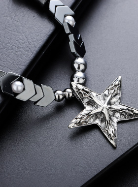 五角星钛钢项链男黑胆石甜酷朋克哥特欧美小众毛衣链女装饰品