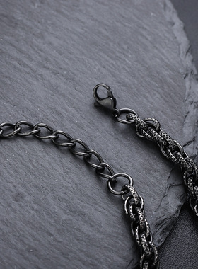 黑色蛇纹麻花手链男不掉色时尚个性潮流首饰女高级感百搭饰品