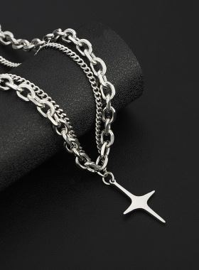 十字星项链钛钢不掉色高级感嘻哈双层男女潮小众简约配饰百搭款