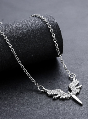钛钢天使之翼创意翅膀锁骨链锆石微镶吊坠时尚百搭配饰潮流项链