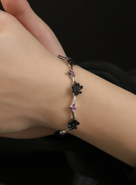 紫黑花手链男女个性时尚甜酷亚文化百搭轻奢高级感配饰品潮流款