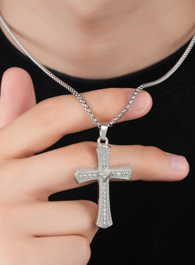 temu爆款时尚欧美女士满钻十字架吊坠项链现货锁骨链