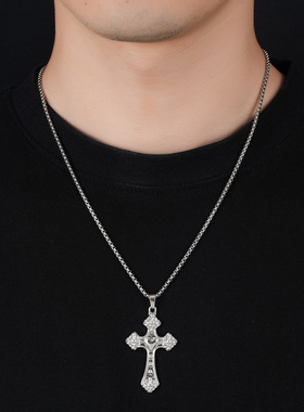 欧美十字架项链吊坠个性百搭毛衣链女配饰古银项链首饰品