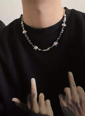 项链男小怪兽黑胆石串珠高级感百搭锁骨链配饰女小众简约设计饰品