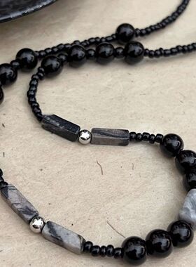 中式项链男原创设计天然石拼接黑色串珠锁骨链女小众百搭个性配饰