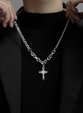 十字架项链男潮 轻奢小众女情侣饰品男士毛衣链ins嘻哈设计感古巴