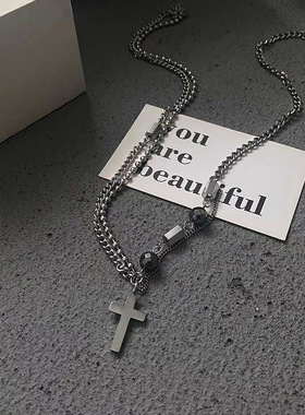 十字架项链双层叠戴高级感百搭简约男女新款嘻哈设计配饰首饰
