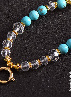 泰国佛牌链唐卡吊坠链快拆扣白水晶蓝松石圆珠链毛衣链男女款项链