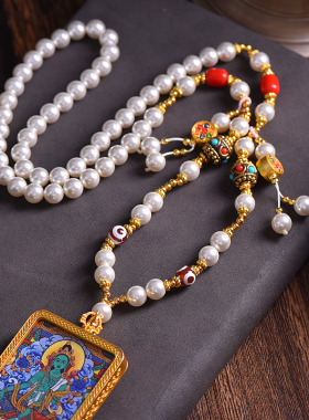 藏式珍珠项链佛牌链子唐卡项链绳