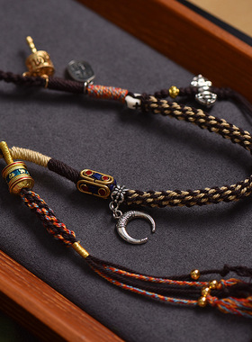 藏式挂脖绳手工编织项链绳蜜蜡佛牌唐卡和田玉翡翠吊坠挂绳锁骨链