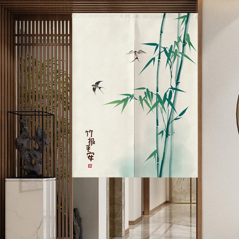 定制新中式门帘隔断帘家用布艺挂帘免打孔布帘厨房卧室帘子遮挡帘_虎窝淘