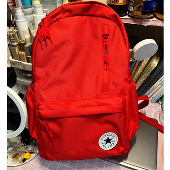 Converse School Bag Backpack ແທ້ຈິງຂອງນັກຮຽນຍິງນັກສຶກສາຜູ້ຊາຍ Backpack ງ່າຍດາຍ Canvas Bag ກິລານ້ໍາຫນັກເບົາ ຖົງເດີນທາງສີແດງ