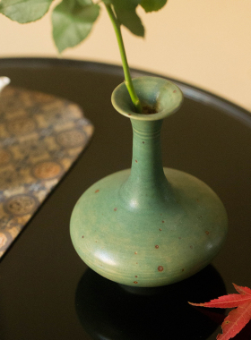 侘寂手工粗陶花瓶中式花器长颈瓶