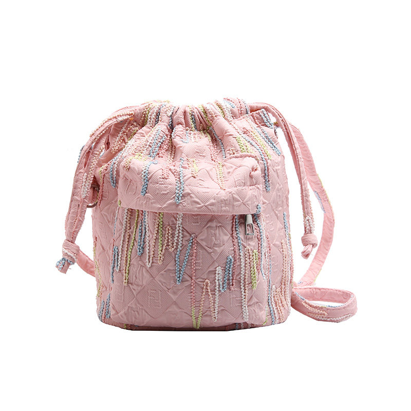 夏季帆布包包女2024新款日韩系单肩抽带水桶包小众百搭通勤斜挎包,淘宝优惠券,粉丝福利购,淘宝优惠卷