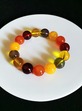 蜜蜡多宝手串琥珀七彩佛珠手链