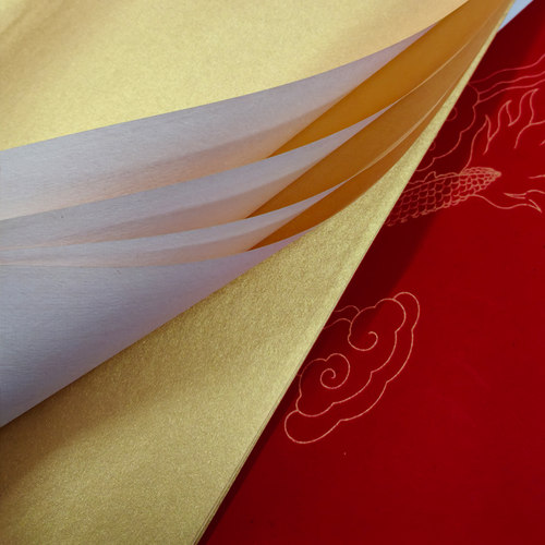 四尺手工丝印泥金色宣纸斗方熟宣毛笔书法作品用古法高亮金粉制作 - 图0