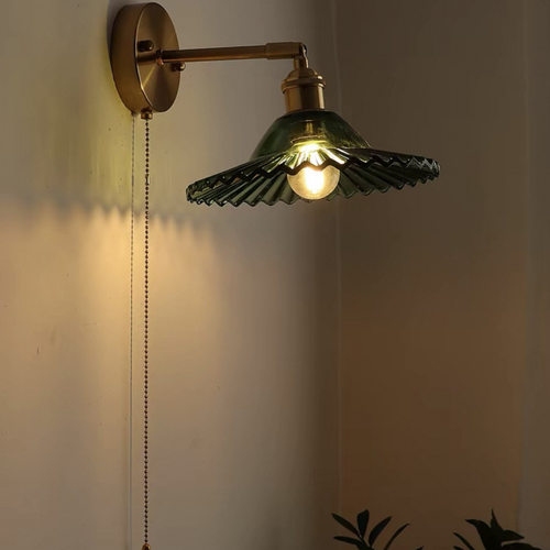 北欧复古黄铜玻璃壁灯卧室床头灯卫生间衣帽间背景墙拉线开关灯具 - 图1