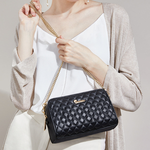 韩版小香风真皮菱格链条小包