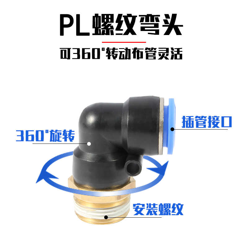 气动快速插接头弯头90°外螺纹PL4 PL6 PL8 PL10 PL12 PL16全系列 - 图2