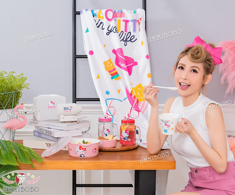 台湾限定三丽鸥HelloKitty45周年梅森杯陶瓷午茶杯组便当盒康是美 - 图3